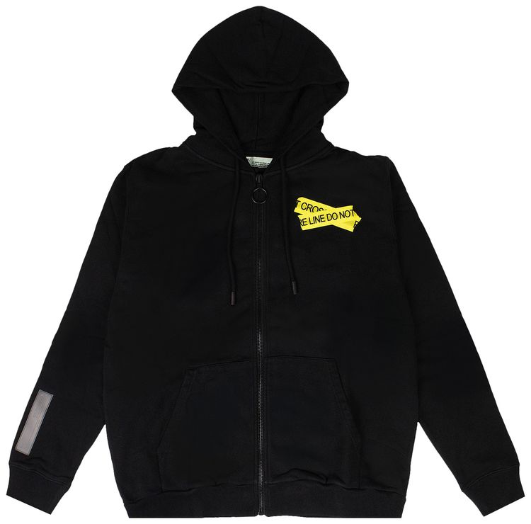 Off White Fire Tape Zip Up Sweater Black