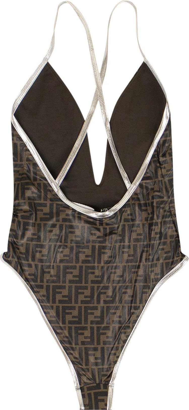 Fendi FF Logo One Piece Swimsuit BrownSilver