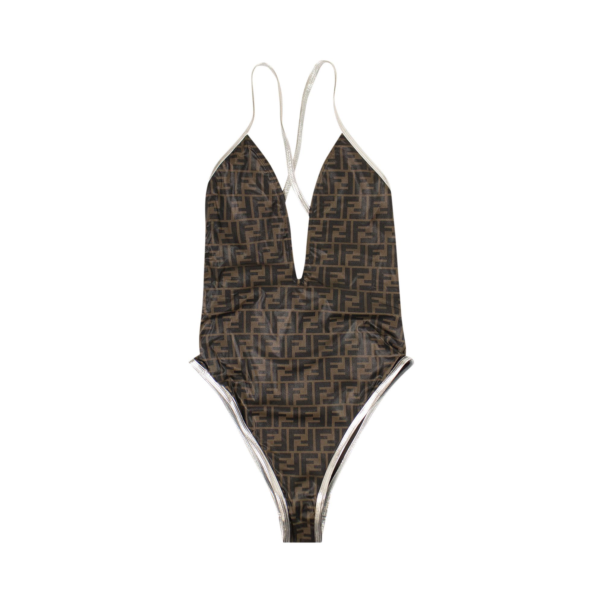Buy Fendi FF Logo One Piece Swimsuit Brown Silver FXB95 AB3W F1ACY GOAT