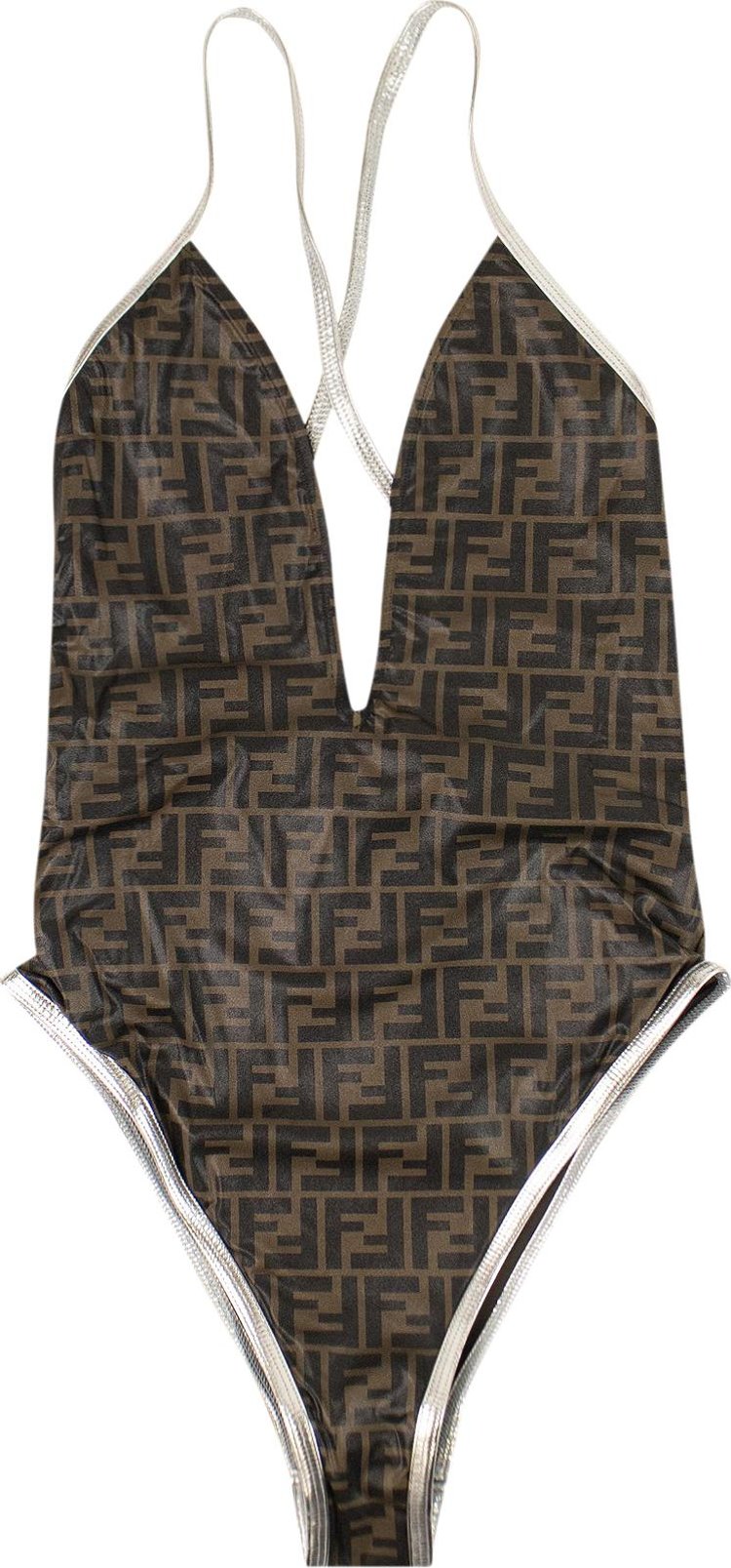 Fendi FF Logo One Piece Swimsuit BrownSilver