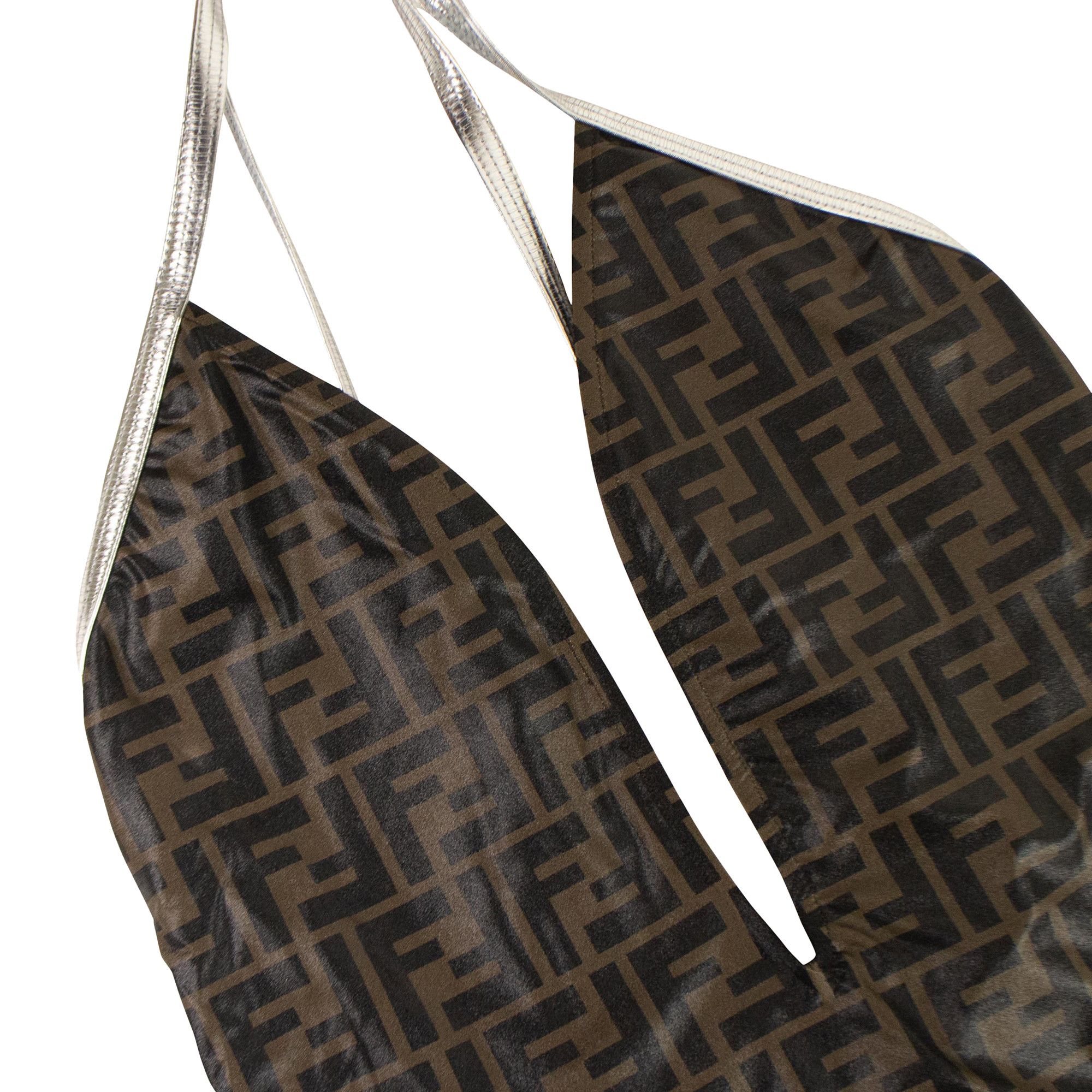 Buy Fendi FF Logo One-Piece Swimsuit 'Brown/Silver' - FXB95