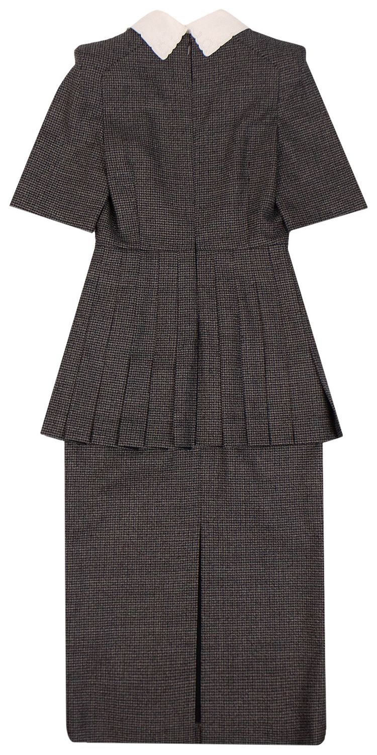 Fendi Micro Check Pleated Midi Dress Grey