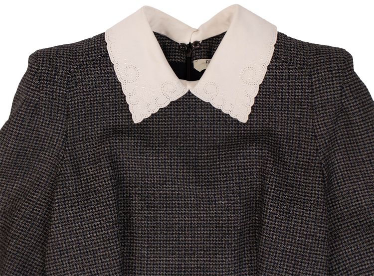 Fendi Micro Check Pleated Midi Dress Grey