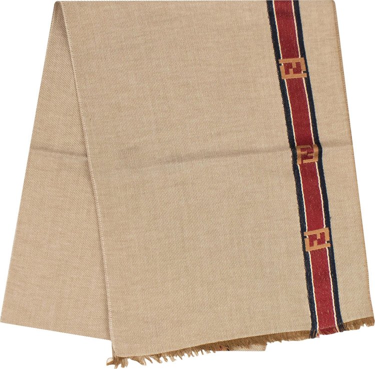 Fendi Logo Stripe Scarf Camel