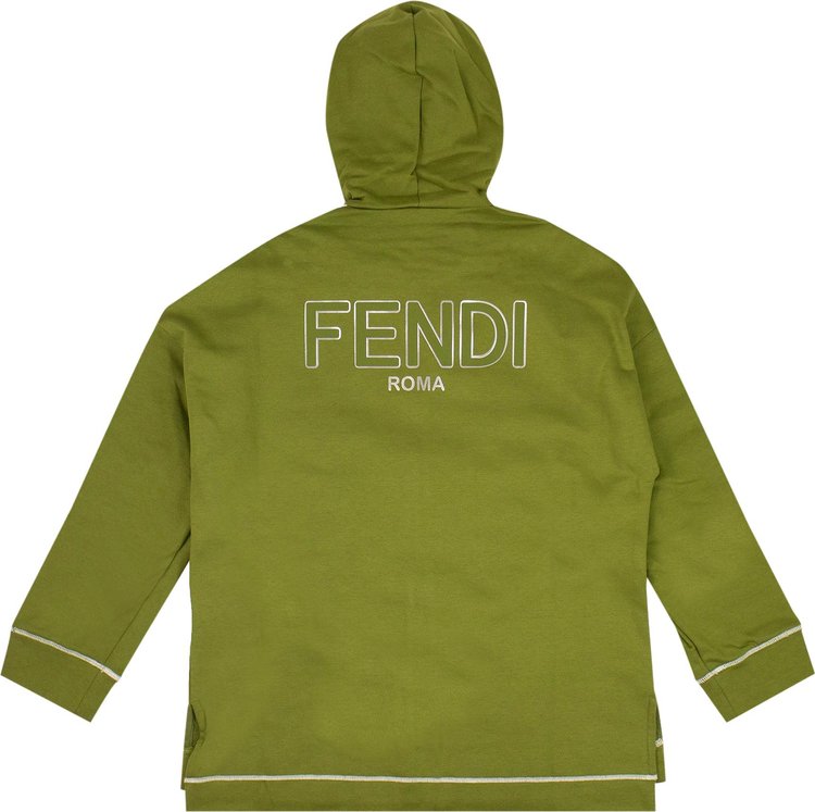 Fendi Logo Stripe Zip Up Hooded Sweatshirt Green