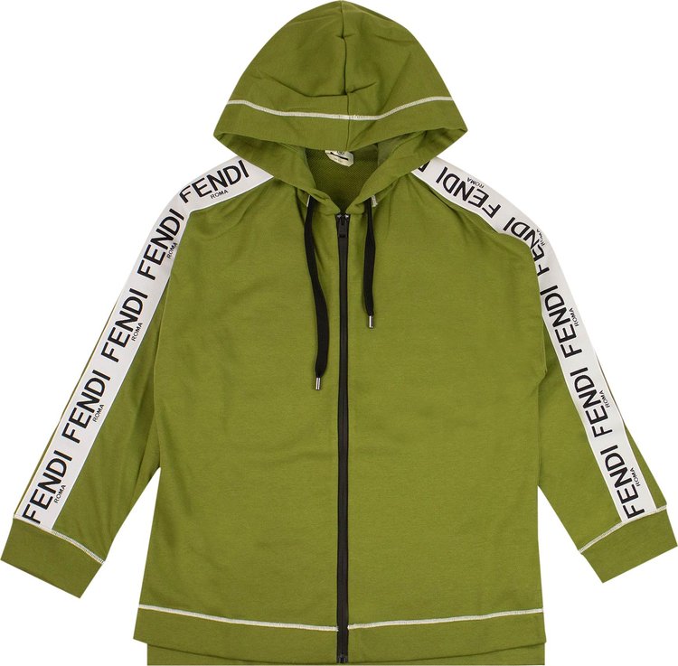 Fendi Logo Stripe Zip Up Hooded Sweatshirt 'Green'