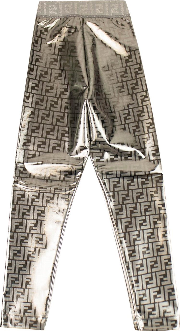 Fendi Metallic FF Fitness Leggings Silver