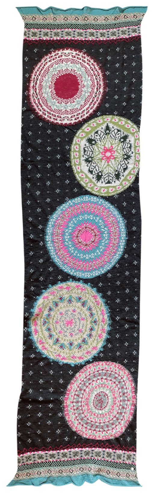 Kapital Fair Isle Five Rings Compressed Wool Scarf Black