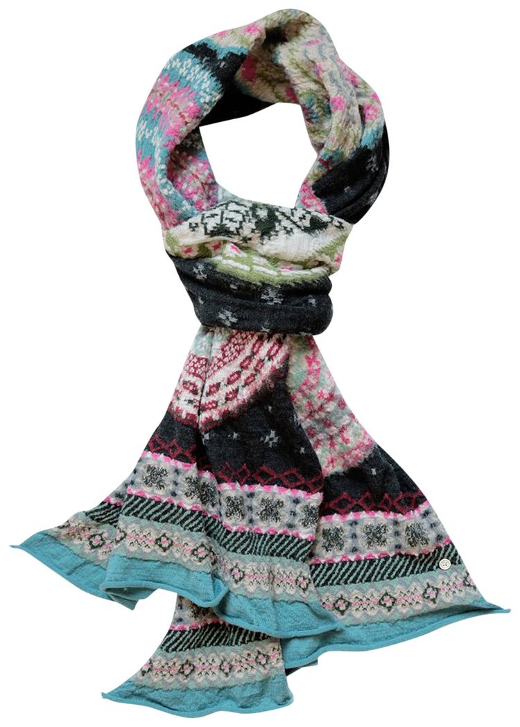 Kapital Fair Isle Five Rings Compressed Wool Scarf Black