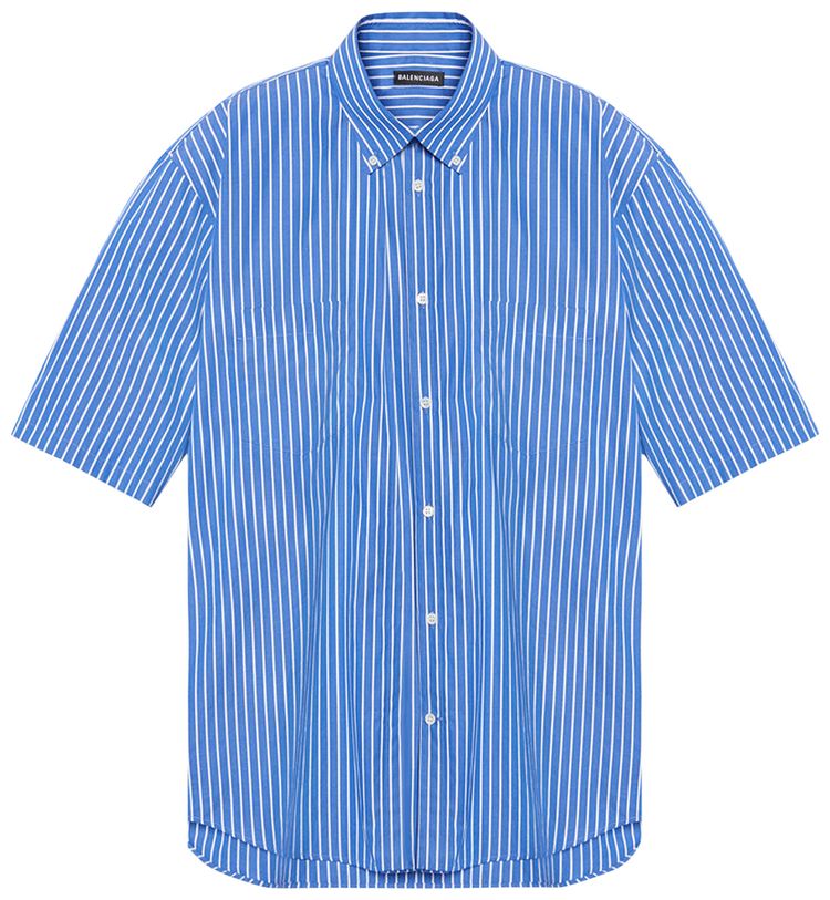 Balenciaga Striped Logo Button Down Shirt Blue