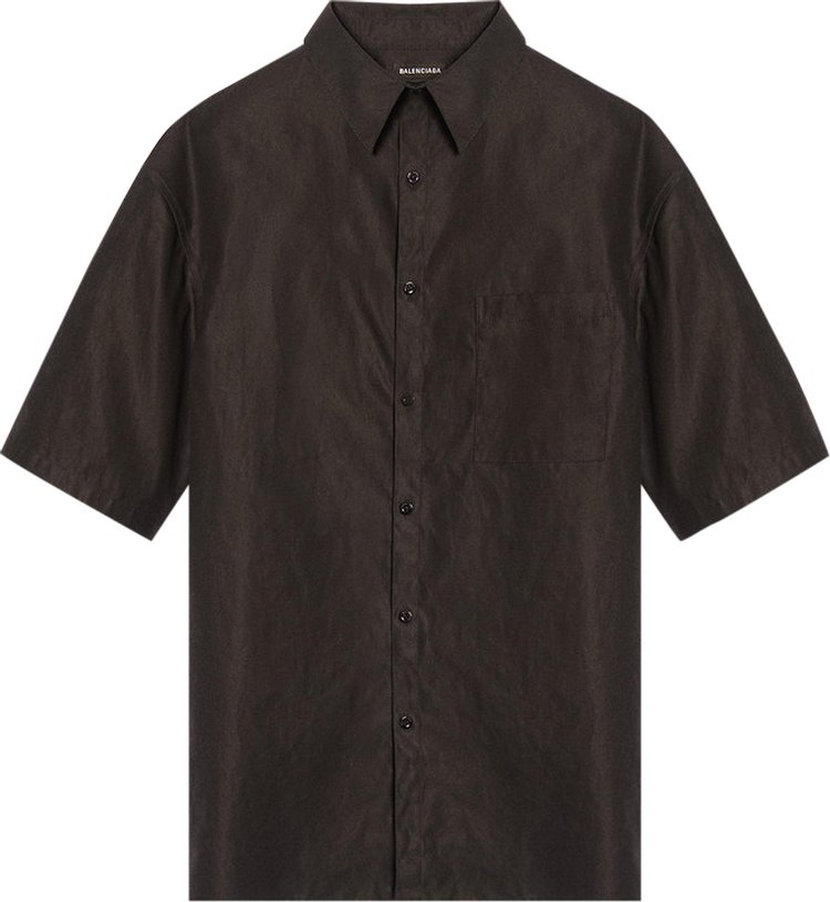 Balenciaga Back Logo Short Sleeve Button Down Shirt Black