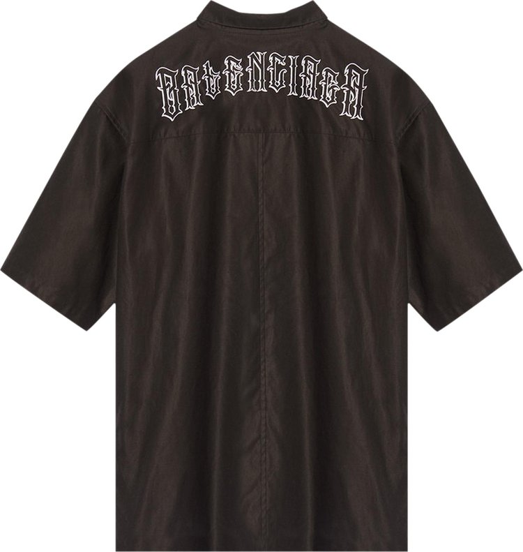 Balenciaga Back Logo Short Sleeve Button Down Shirt Black