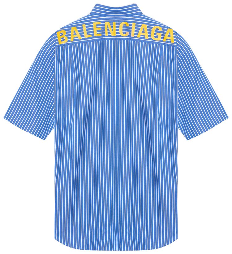 Balenciaga Striped Logo Button Down Shirt Blue