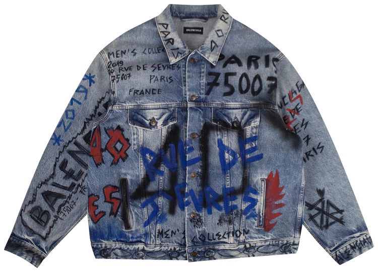 Balenciaga Painted Oversized Denim Jacket Blue