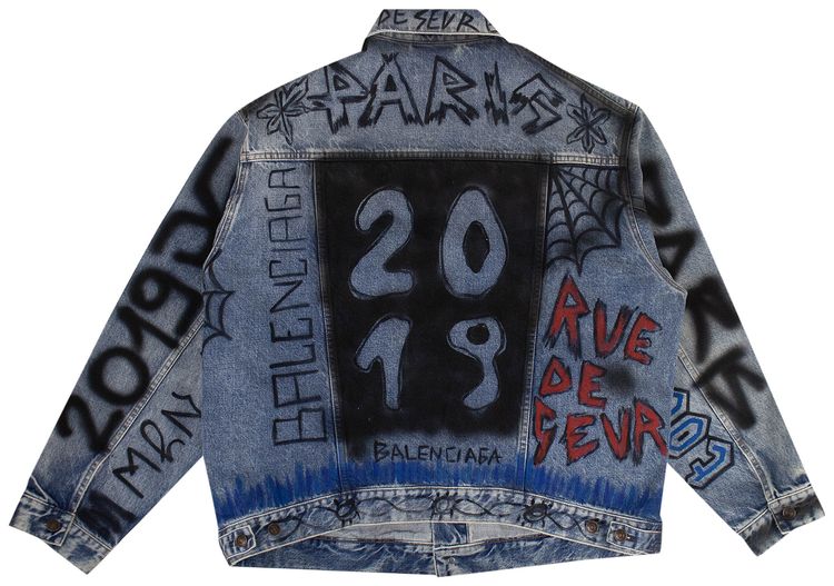 Balenciaga Painted Oversized Denim Jacket Blue