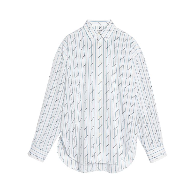 Balenciaga Striped Logo Button Down Shirt White