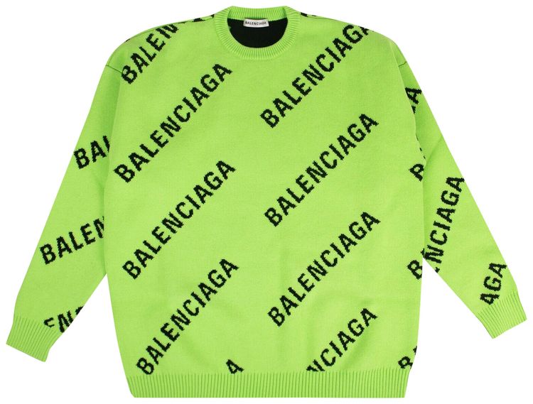 Balenciaga Embroidered Logo Oversized Sweater Green