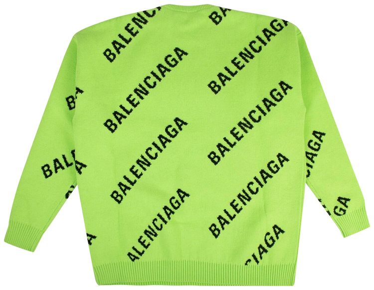 Balenciaga Embroidered Logo Oversized Sweater Green