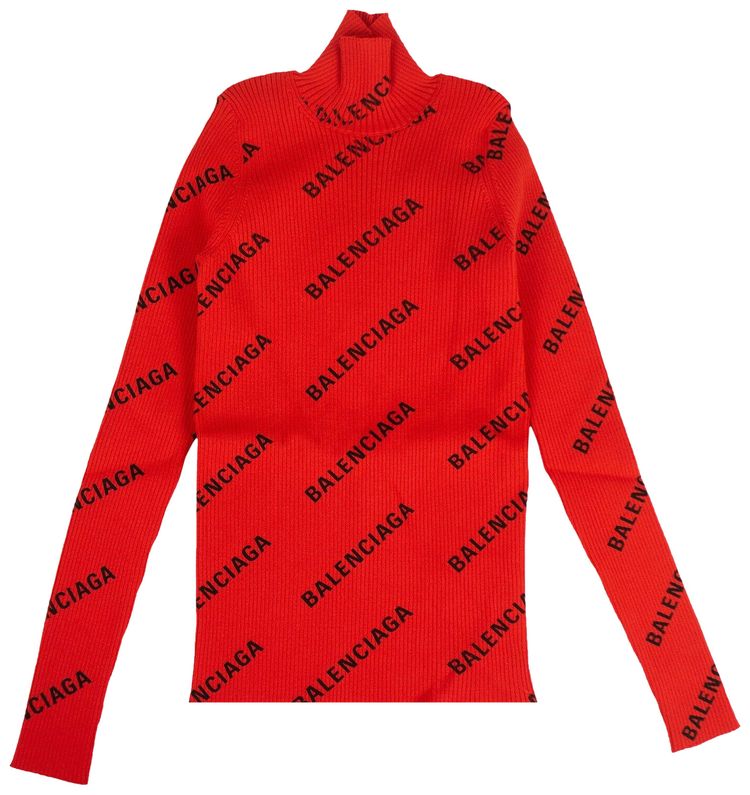 Balenciaga All Over Logo Turtleneck Red
