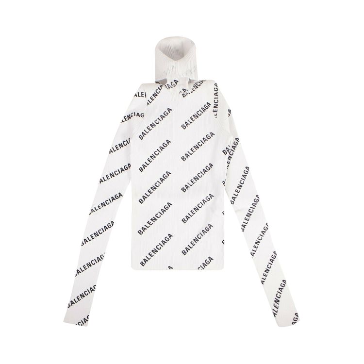 Balenciaga Roll Neck Logo Sweater White