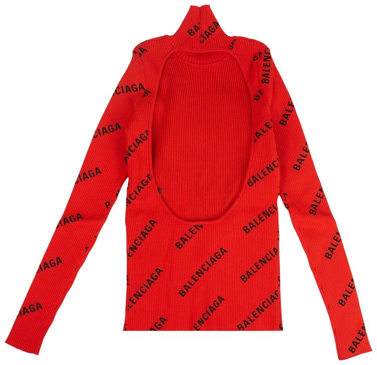 Balenciaga All Over Logo Turtleneck Red