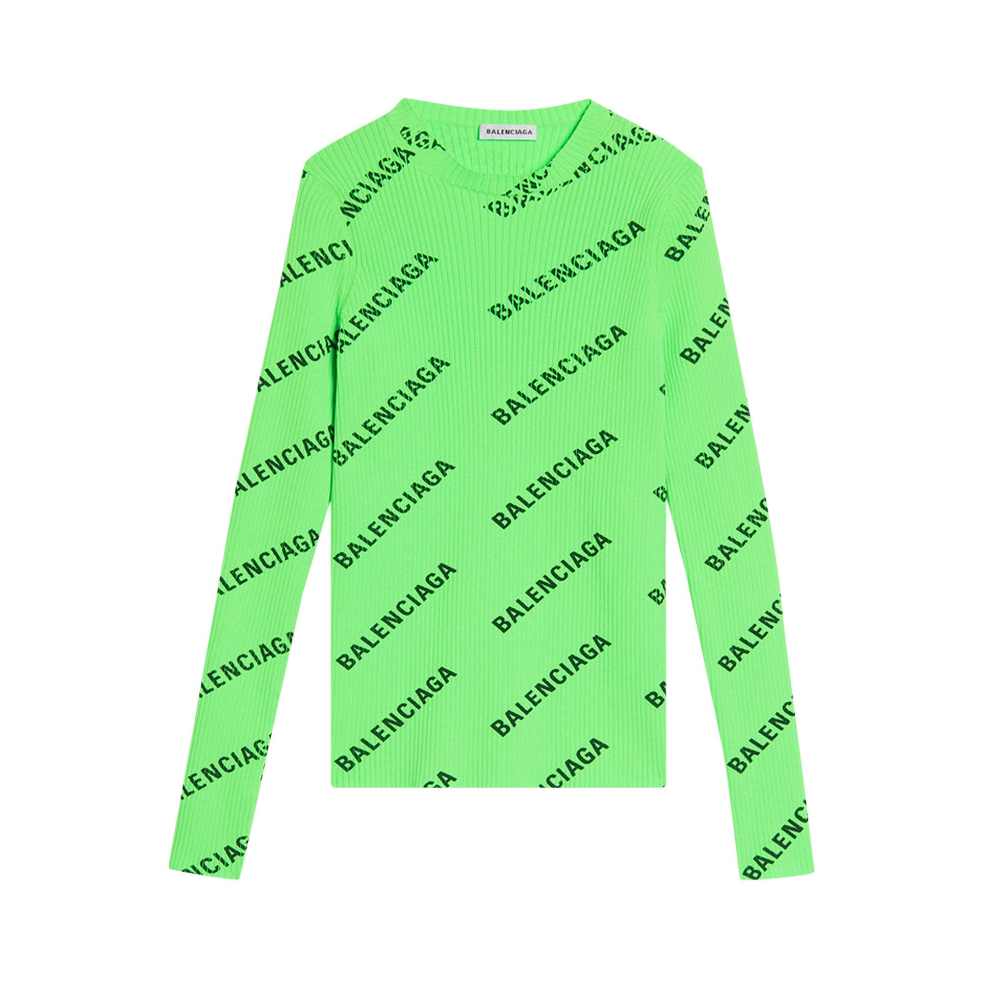 Buy Balenciaga All Over Logo Crewneck Sweater Electric Green 570844 T6140 1023 GOAT NL