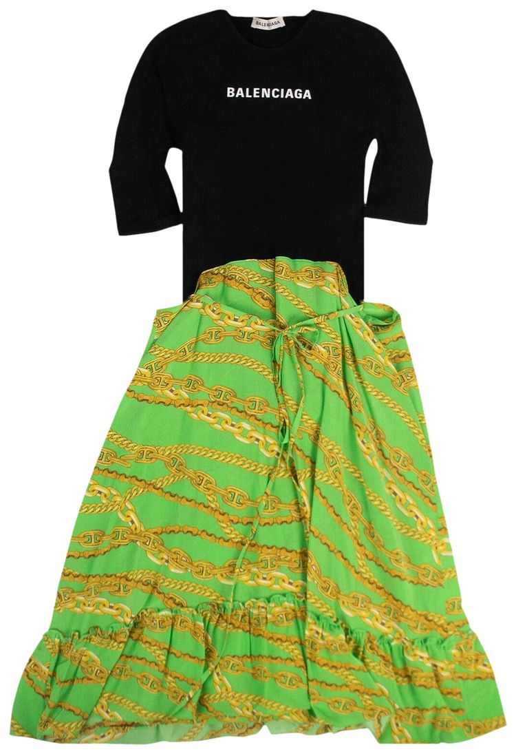 Balenciaga Chain Print Dress GreenBlack