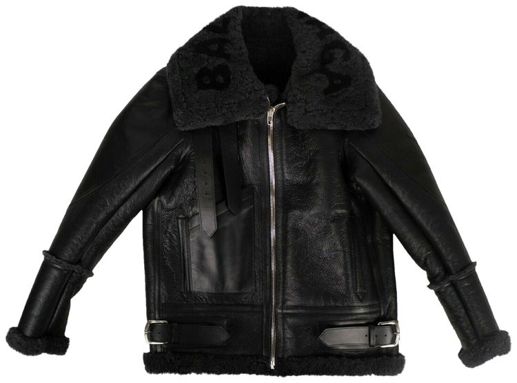 Balenciaga Shearling High Neck Jacket Black