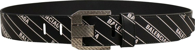 Balenciaga Striped Logo Engraved Buckle Belt 'Black'