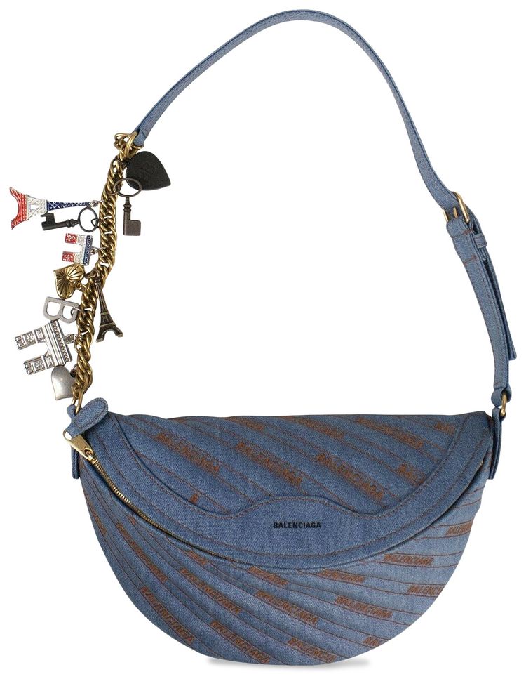 Balenciaga Denim Charmed Souvenir Belt Bag Blue
