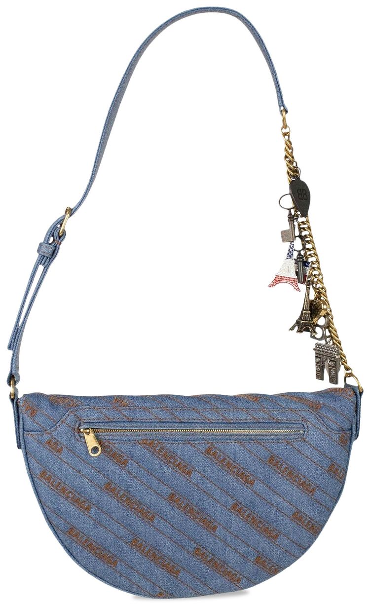 Balenciaga Denim Charmed Souvenir Belt Bag Blue