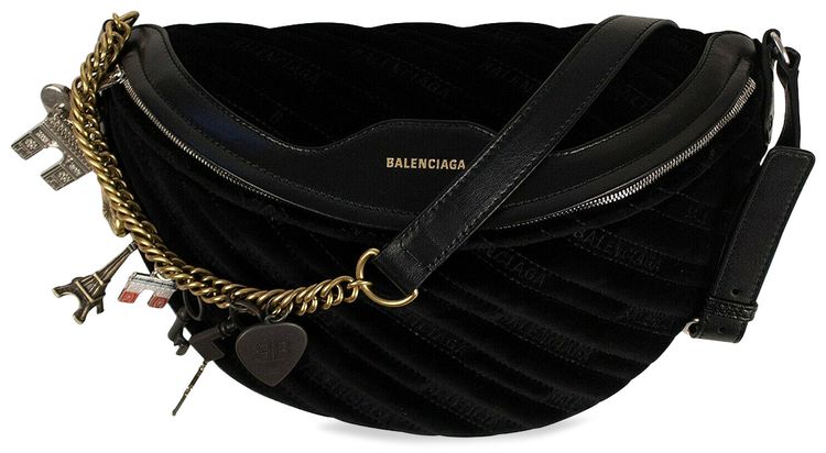 Balenciaga Velour Charmed Souvenir Belt Bag Black