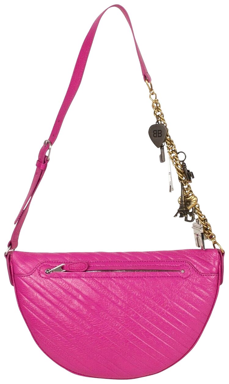 Balenciaga Logo Embossed Charmed Souvenir Belt Bag Pink