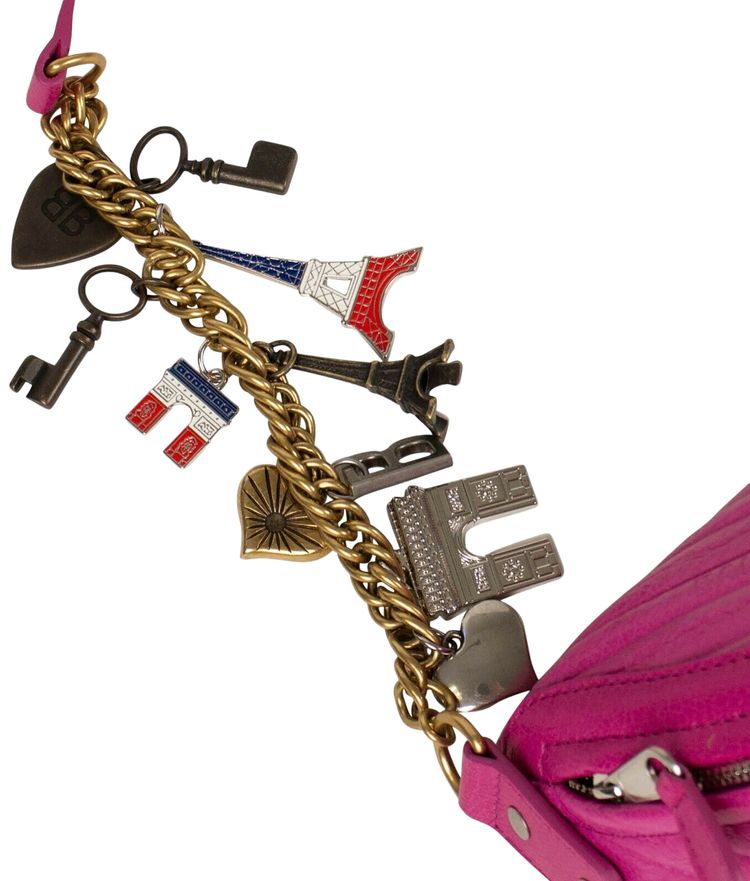 Balenciaga Logo Embossed Charmed Souvenir Belt Bag Pink