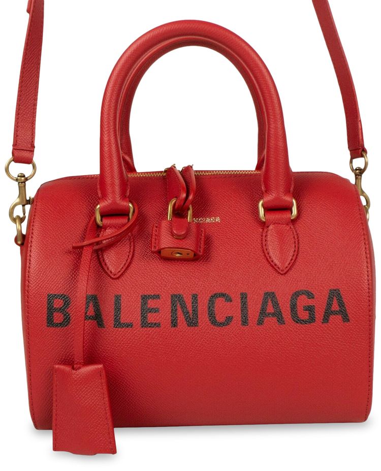 Balenciaga Pebbled Logo Boston Shoulder Bag Red