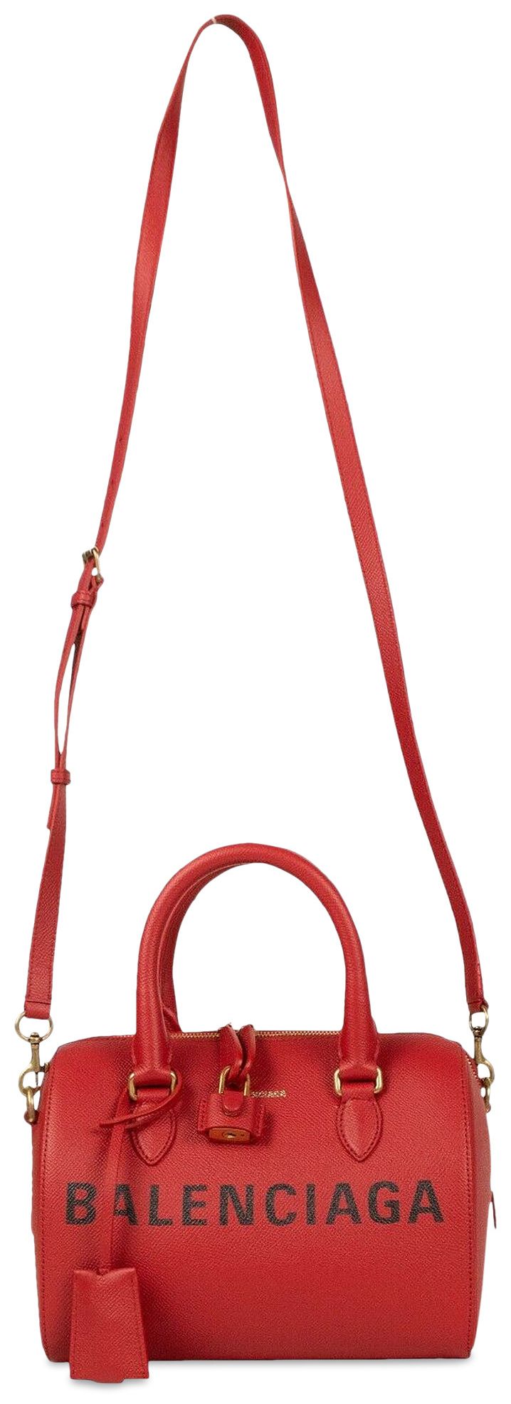 Balenciaga Pebbled Logo Boston Shoulder Bag Red