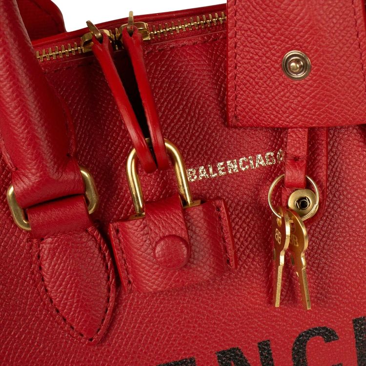 Balenciaga Pebbled Logo Boston Shoulder Bag Red