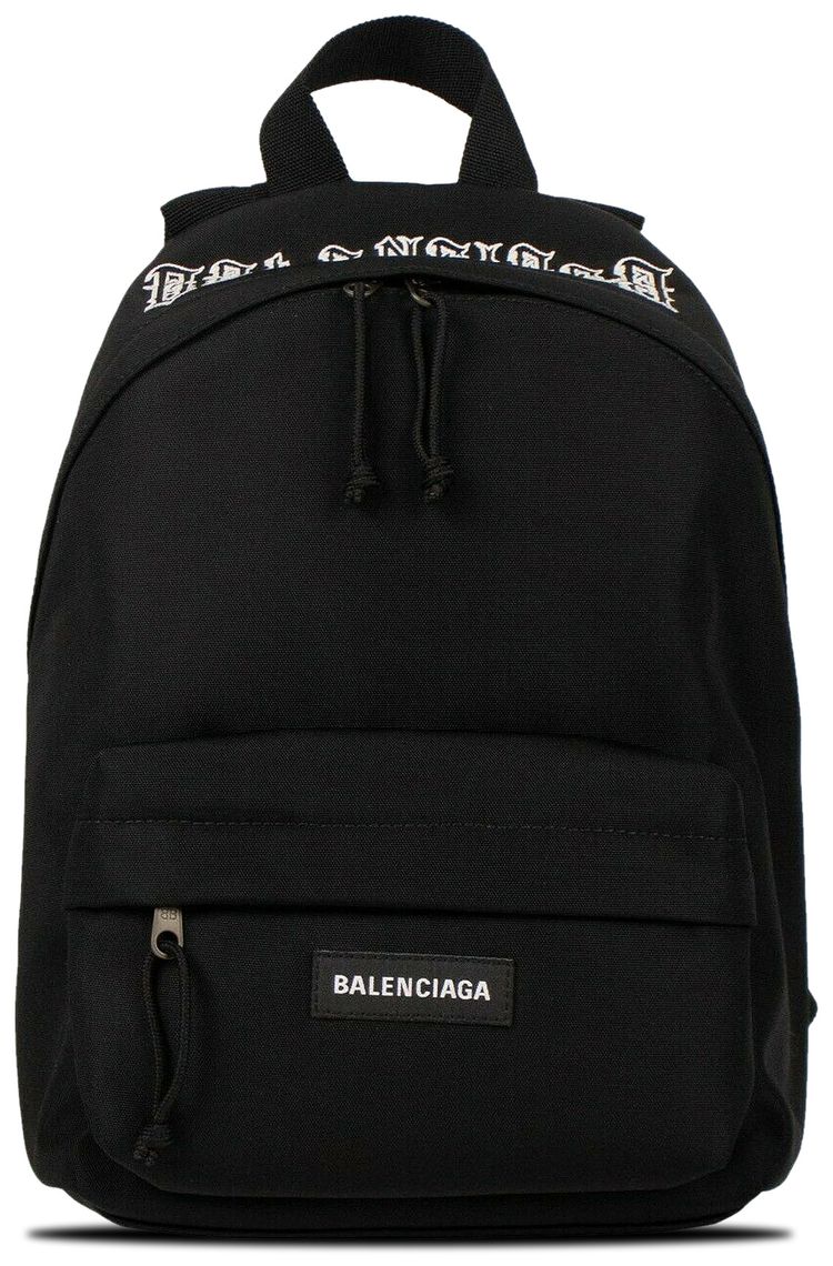Balenciaga Embroidered Logo Small Backpack Black