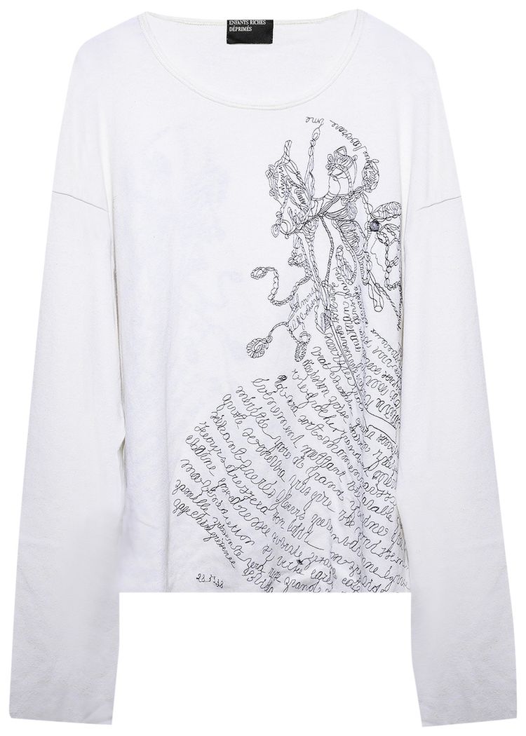 Enfants Riches Deprimes Eloise Embroidered Long Sleeve T Shirt Ivory