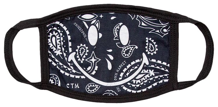Chinatown Market Smiley Paisley Face Mask Black