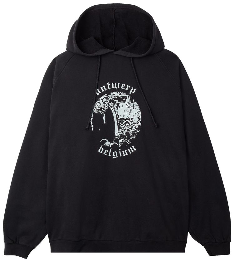 Raf Simons Redux Graphic Print Cotton Jersey Hooded Sweatshirt Black