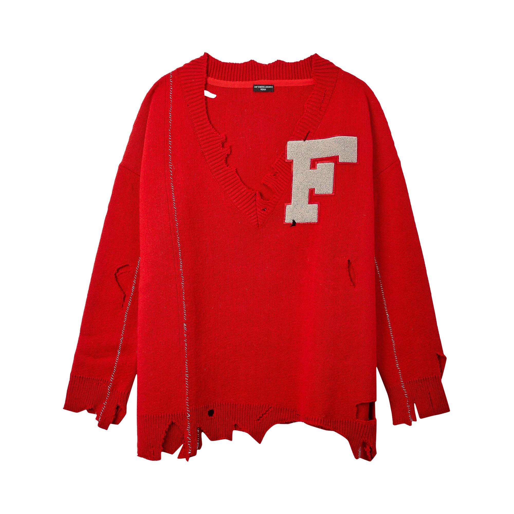 Buy Raf Simons Redux Oversized Destroyed V-Neck Sweater 'Red 