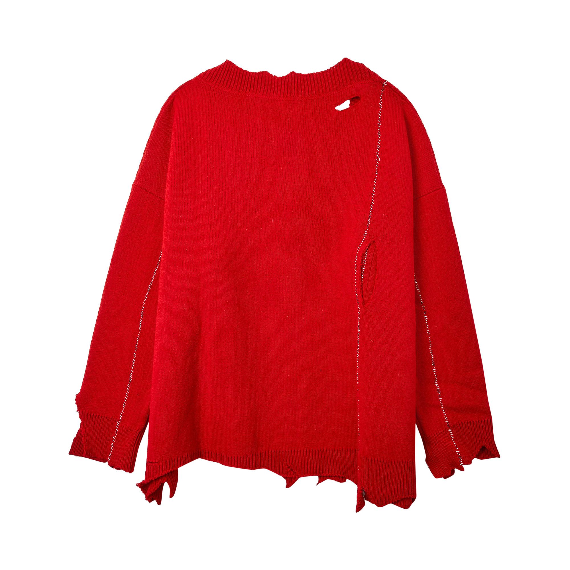 Buy Raf Simons Redux Oversized Destroyed V Neck Sweater Red A01 808 50006 00030 GOAT UK