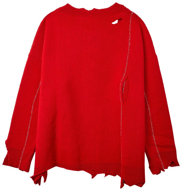 Raf Simons Redux Oversized Destroyed V Neck Sweater Red