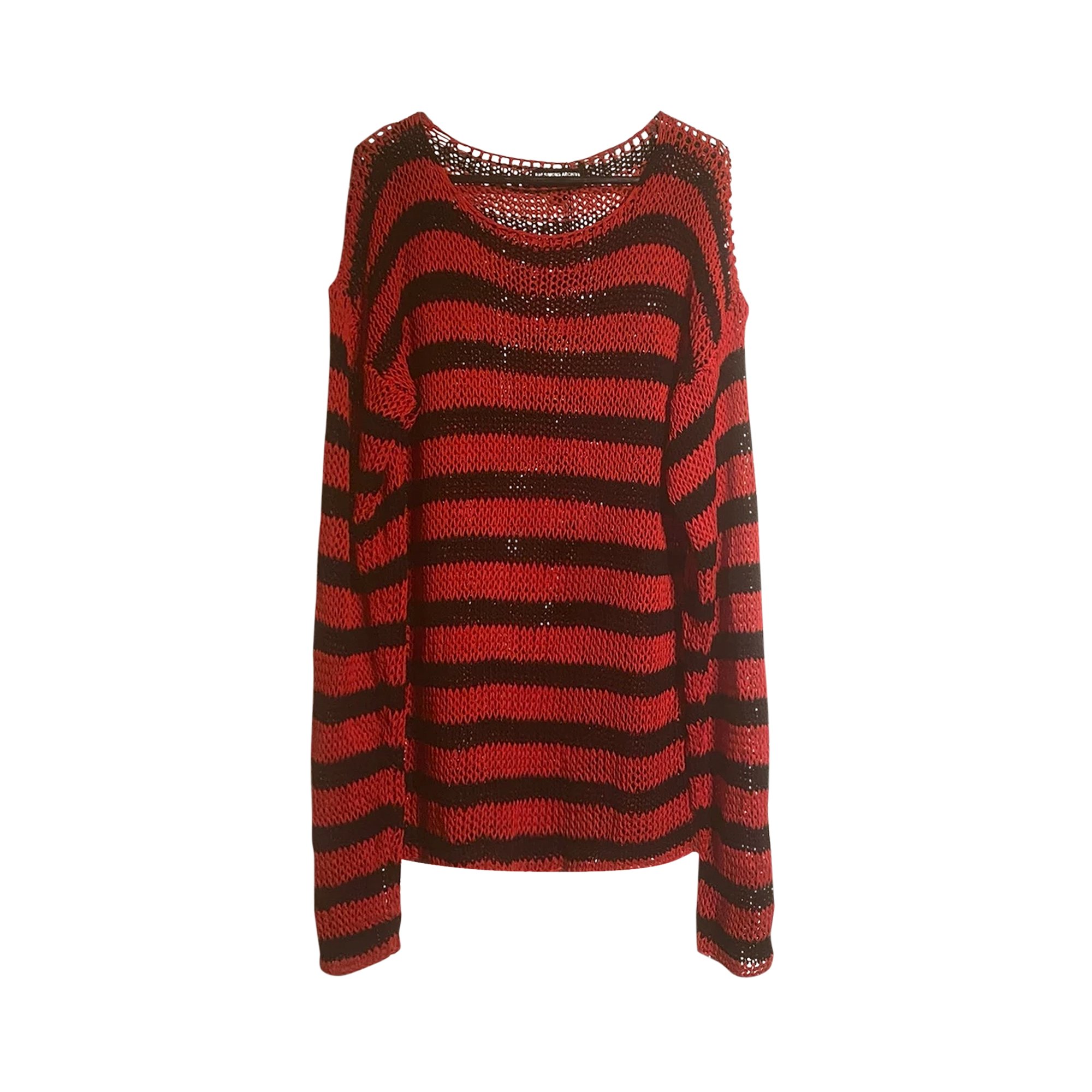 Buy Raf Simons Redux Striped Open-Knit Cotton Sweater 'Black/Red 