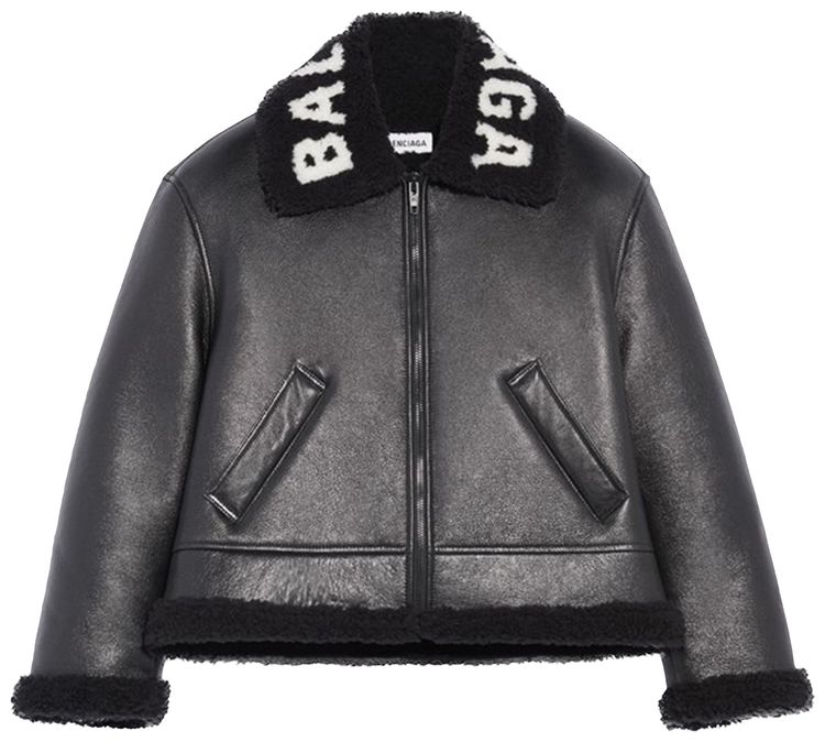 Balenciaga Cocoon Shearling Leather Jacket Black
