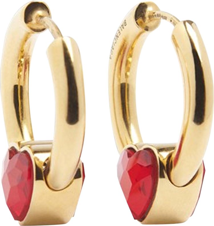 Balenciaga Force Heart Earrings Shiny GoldRed