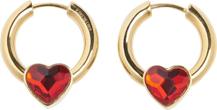 Balenciaga Force Heart Earrings Shiny GoldRed