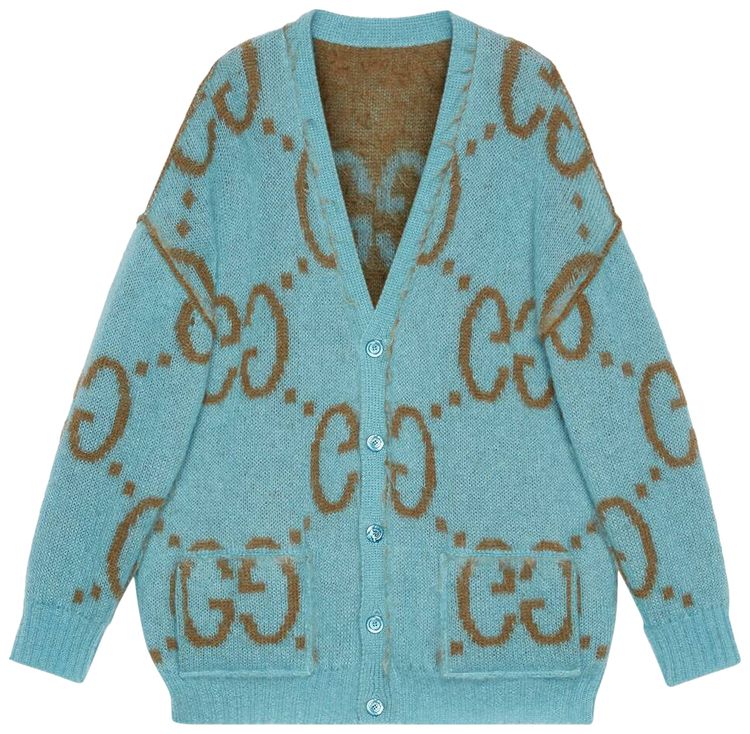Gucci Reversible GG Mohair Wool Cardigan BrownLight Blue