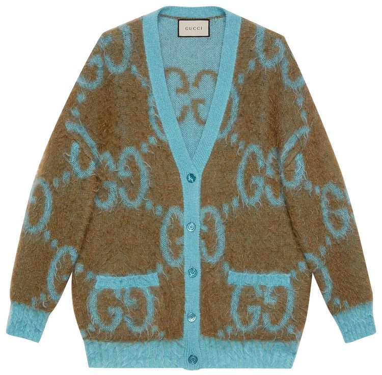 Gucci Reversible GG Mohair Wool Cardigan BrownLight Blue